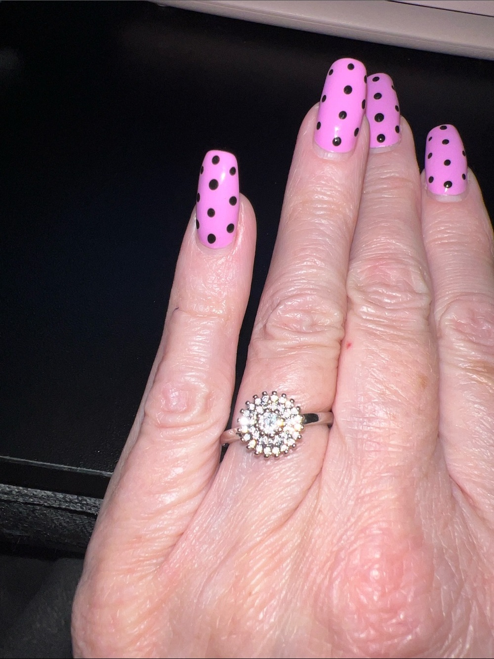 Halo Cluster Ring with Sparkling Center Moissanite in White gold filled